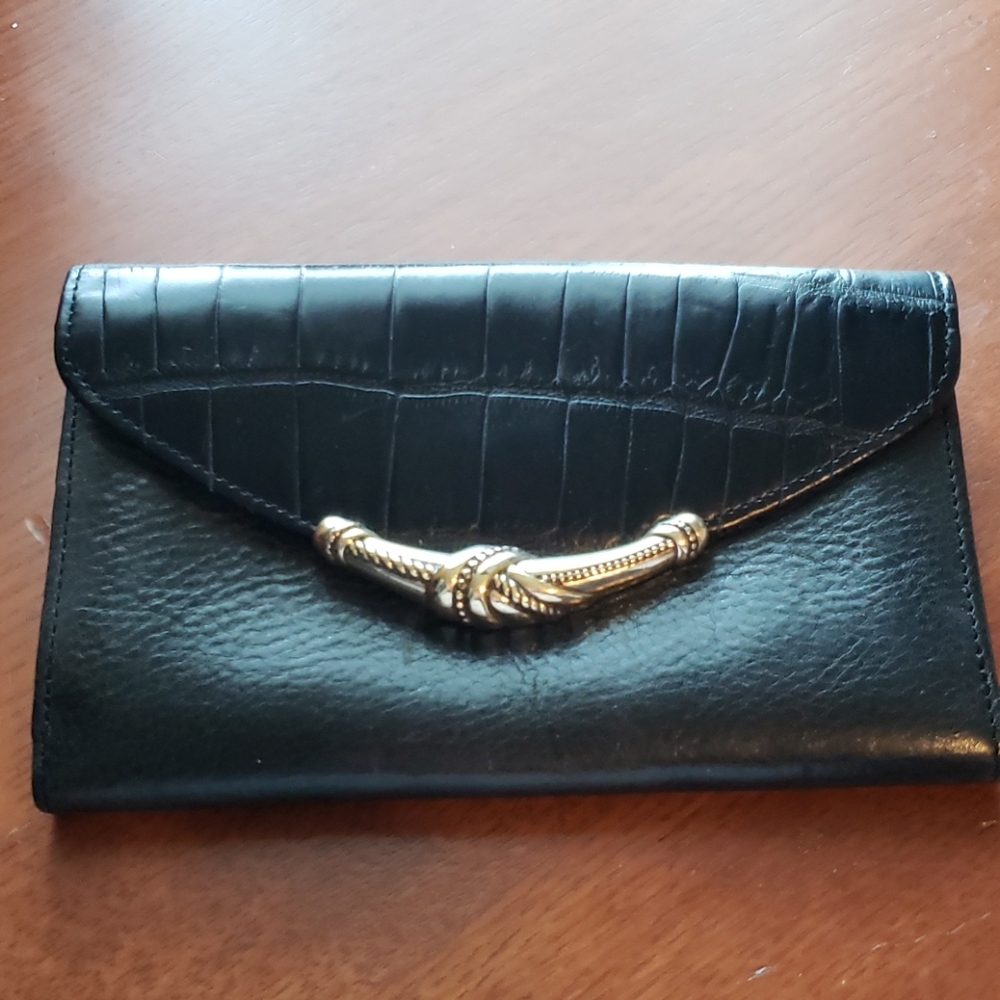 Brighton Black Leather Checkbook Style Wallet